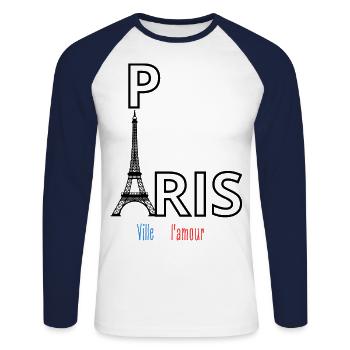 Paris - T-shirt baseball manches longues Homme - blanc/marine - Devant - Nik (191cm)