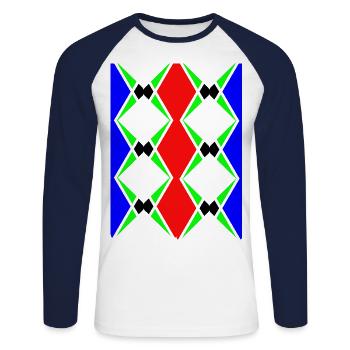 Mehrfarbiges, einzigartiges Design - Unisex Baseballshirt langarm - Weiß/Navy - Vorne - Nik (191cm)