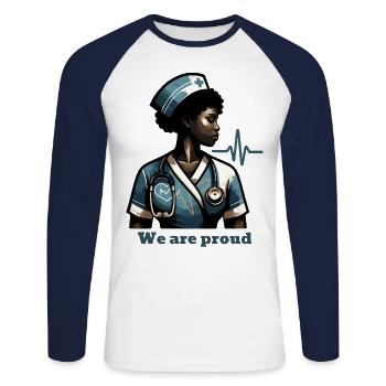 Battement de cœur des soins - T-shirt baseball manches longues Homme - blanc/marine - Devant - Nik (191cm)