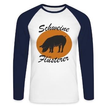 Drôle de cochons - T-shirt baseball manches longues Homme - blanc/marine - Devant - Nik (191cm)