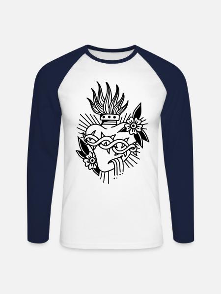 Style Sacré Coeur - T-shirt baseball manches longues Homme - blanc/marine