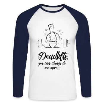 Un soulevé de terre supplémentaire - T-shirt baseball manches longues Homme - blanc/marine - Devant - Nik (191cm)