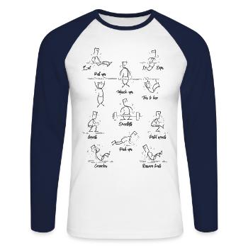 Calisthenics all - Gym Sporty Workout! Do it! - Unisex Baseballshirt langarm - Weiß/Navy - Vorne - Nik (191cm)