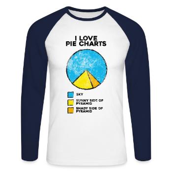 Pie pyramid, i love pie charts, Humour Funny Life - T-shirt baseball manches longues Homme - blanc/marine - Devant - Nik (191cm)