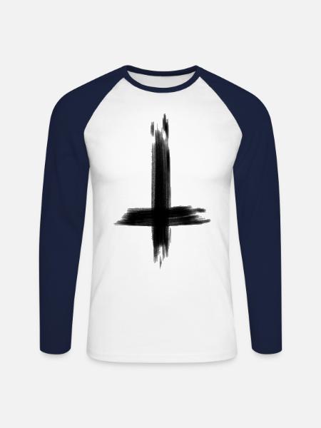 Sinner - Sinner - Cross Turned Over - Unisex Long Sleeve Baseball T-Shirt - white/navy