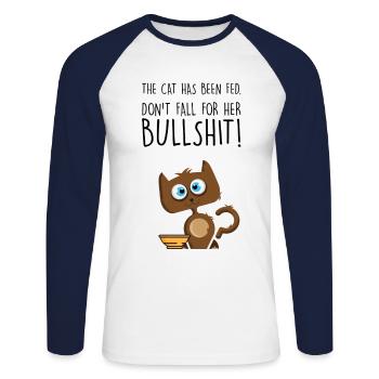 Cat has been fed not hungry cat Humor Love chat - T-shirt baseball manches longues Homme - blanc/marine - Devant - Nik (191cm)
