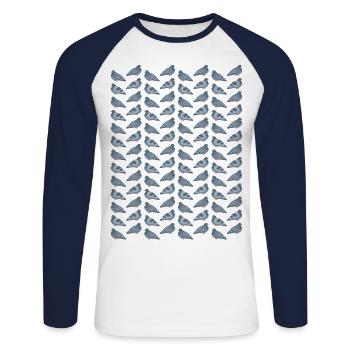 Pigeon Pattern Friends - Unisex Long Sleeve Baseball T-Shirt - white/navy - Front - Nik (191cm)