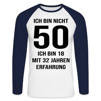 50th birthday gift - Unisex Long Sleeve Baseball T-Shirt - white/navy - Front - Nik (191cm)