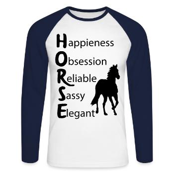 Equitation Horses Riding Equestrian Gifts - Unisex Long Sleeve Baseball T-Shirt - white/navy - Front - Nik (191cm)
