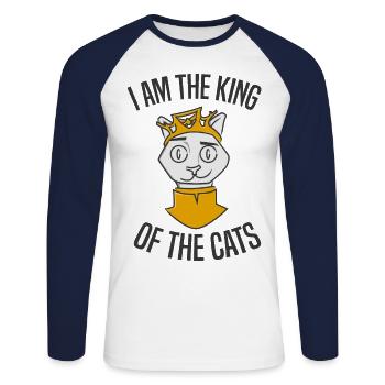 Katzenkoenig fuer Katzenliebhaber - Unisex Baseballshirt langarm - Weiß/Navy - Vorne - Nik (191cm)