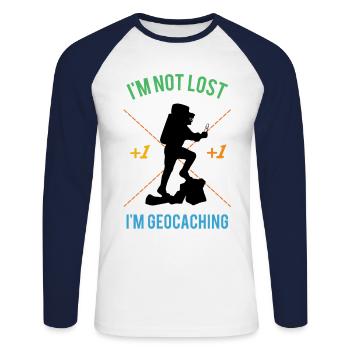 im not lost in geocaching - Unisex Long Sleeve Baseball T-Shirt - white/navy - Front - Nik (191cm)