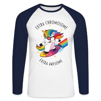 chromosomes supplémentaires extra génial - T-shirt baseball manches longues Homme - blanc/marine - Devant - Nik (191cm)