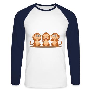 three monkeys - Unisex Long Sleeve Baseball T-Shirt - white/navy - Front - Nik (191cm)