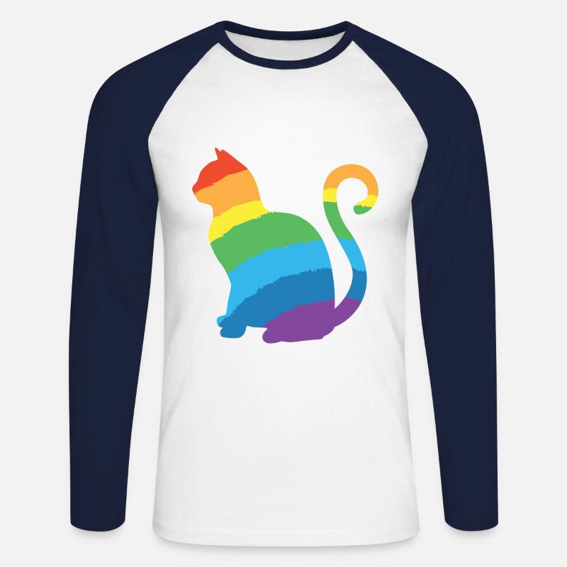 rainbow cat - Unisex Baseballshirt langarm - Weiß/Navy