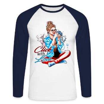 Fotografin Illustration Click with Love |Yolo-Artw - Unisex Baseballshirt langarm - Weiß/Navy - Vorne - Nik (191cm)