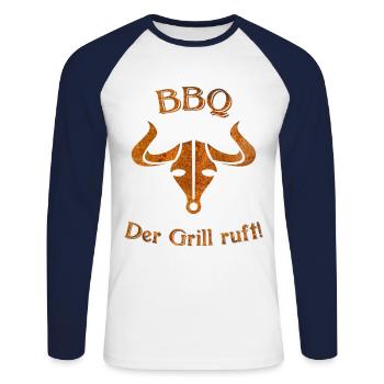 BBQ - T-shirt baseball manches longues Homme - blanc/marine - Devant - Nik (191cm)