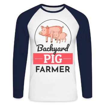 Backyard Pig Farmer Animal Farming Farm Funny - Unisex Long Sleeve Baseball T-Shirt - white/navy - Front - Nik (191cm)