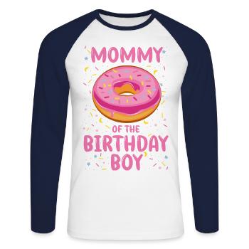Mère du garçon d’anniversaire Garçon - T-shirt baseball manches longues Homme - blanc/marine - Devant - Nik (191cm)
