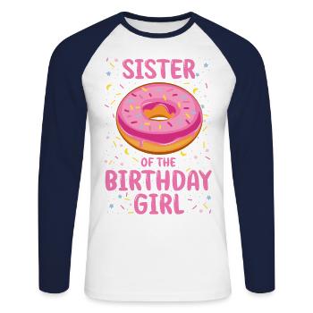 Sœur de l’enfant d’anniversaire fille - T-shirt baseball manches longues Homme - blanc/marine - Devant - Nik (191cm)