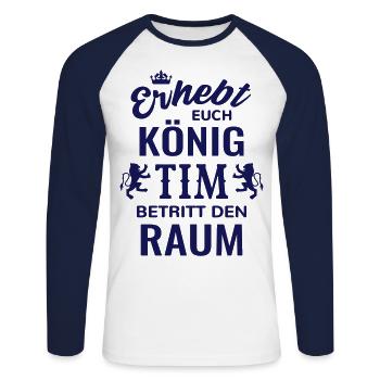 Name Tim Geschenkidee Geburtstag lustig König - Unisex Baseballshirt langarm - Weiß/Navy - Vorne - Nik (191cm)