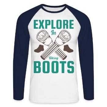 Hiking Mountaineering Mountains Forests Nature - Unisex Long Sleeve Baseball T-Shirt - white/navy - Front - Nik (191cm)