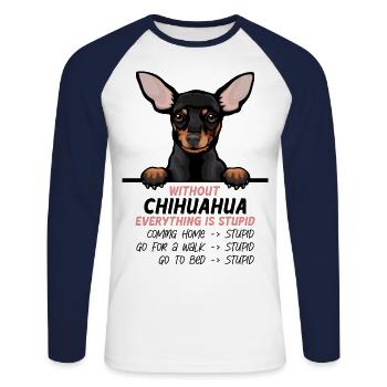 Ohne Chihuahua ist alles doof - Unisex Baseballshirt langarm - Weiß/Navy - Vorne - Nik (191cm)