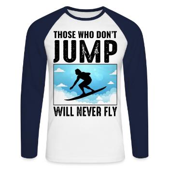 Skysurf Parachutisme Extreme Sport Skydiver Drôle - T-shirt baseball manches longues Homme - blanc/marine - Devant - Nik (191cm)