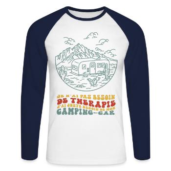Pas besoin de thérapie, Besoin de mon camping-car - T-shirt baseball manches longues Homme - blanc/marine - Devant - Nik (191cm)