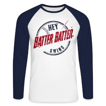 Baseball Men Women Kids Player Pitcher Softball - Unisex Baseballshirt langarm - Weiß/Navy - Vorne - Nik (191cm)