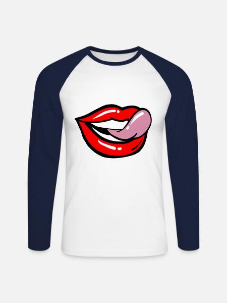 Lips lick - Unisex Long Sleeve Baseball T-Shirt - white/navy