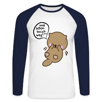 süßer Otter in Manga Anime Style - Unisex Baseballshirt langarm - Weiß/Navy - Vorne - Nik (191cm)
