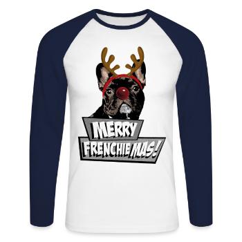 AD Merry FrenchieMas! - T-shirt baseball manches longues Homme - blanc/marine - Devant - Nik (191cm)