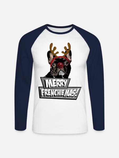 AD Merry FrenchieMas! - Unisex Long Sleeve Baseball T-Shirt - white/navy