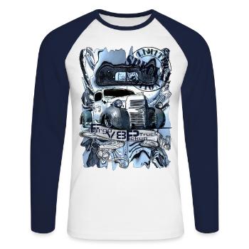 V8 Fargo Truck Bleu Spécial Edition Limitée - T-shirt baseball manches longues Homme - blanc/marine - Devant - Nik (191cm)
