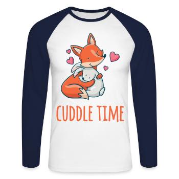 Fox and are in love Valentine's Day - Unisex Long Sleeve Baseball T-Shirt - white/navy - Front - Nik (191cm)