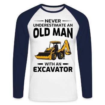 Excavatrice Opérateur d’équipement lourd Papa Pères jour - T-shirt baseball manches longues Homme - blanc/marine - Devant - Nik (191cm)
