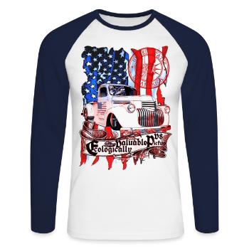 Legendary V8 Vintage Pickup Truck American - Unisex Long Sleeve Baseball T-Shirt - white/navy - Front - Nik (191cm)