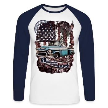 V8 Motor im legendären Pick-up LKW feinster Style - Unisex Baseballshirt langarm - Weiß/Navy - Vorne - Nik (191cm)