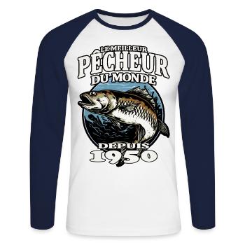 Le meilleur pêcheur depuis 1950 - T-shirt baseball manches longues Homme - blanc/marine - Devant - Nik (191cm)