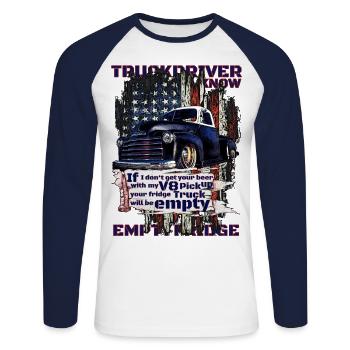 V8 Camion American Flag Beer Transporter - T-shirt baseball manches longues Homme - blanc/marine - Devant - Nik (191cm)