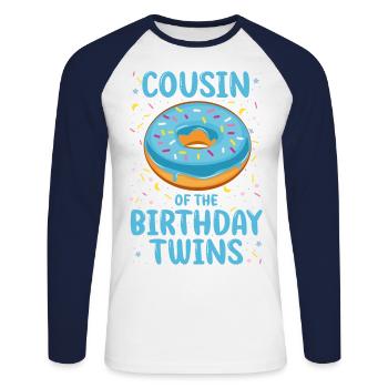 Cousin des jumeaux d’anniversaire - T-shirt baseball manches longues Homme - blanc/marine - Devant - Nik (191cm)
