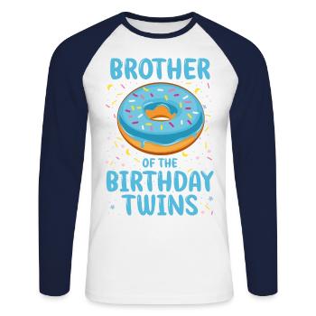 Frère des jumeaux d’anniversaire - T-shirt baseball manches longues Homme - blanc/marine - Devant - Nik (191cm)