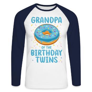 Grand-père des jumeaux d’anniversaire - T-shirt baseball manches longues Homme - blanc/marine - Devant - Nik (191cm)