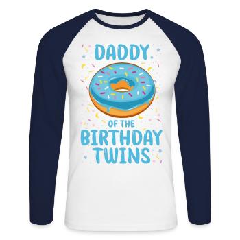 Père des jumeaux d’anniversaire - T-shirt baseball manches longues Homme - blanc/marine - Devant - Nik (191cm)