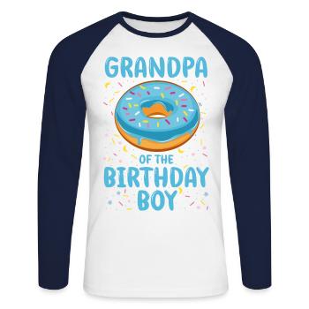 Grand-père du garçon d’anniversaire garçon - T-shirt baseball manches longues Homme - blanc/marine - Devant - Nik (191cm)