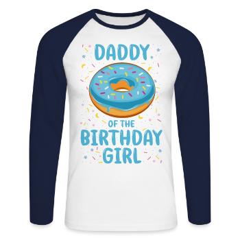 Papa de l’anniversaire garçon fille - T-shirt baseball manches longues Homme - blanc/marine - Devant - Nik (191cm)