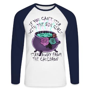 Horror Devil Witch Art T-Shirt Halloween - Unisex Long Sleeve Baseball T-Shirt - white/navy - Front - Nik (191cm)