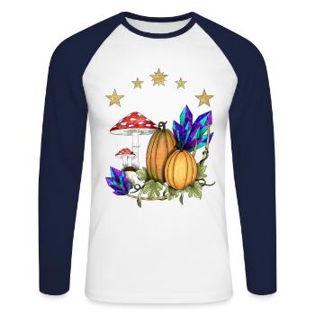 Pumpkins in Magic Land - Unisex Long Sleeve Baseball T-Shirt - white/navy - Front - Nik (191cm)