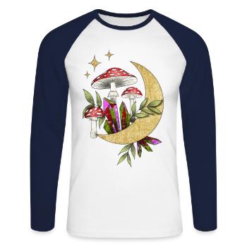 Champignons au clair de lune - T-shirt baseball manches longues Homme - blanc/marine - Devant - Nik (191cm)