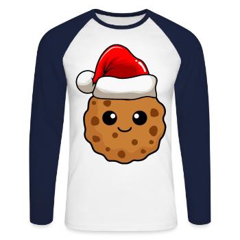 Cookies Noël BD Noël - T-shirt baseball manches longues Homme - blanc/marine - Devant - Nik (191cm)